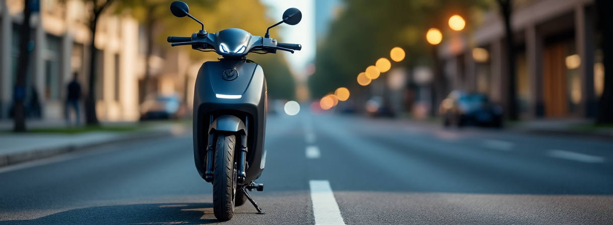 E-Scooter mit Versicherungskennzeichen auf einem Radweg