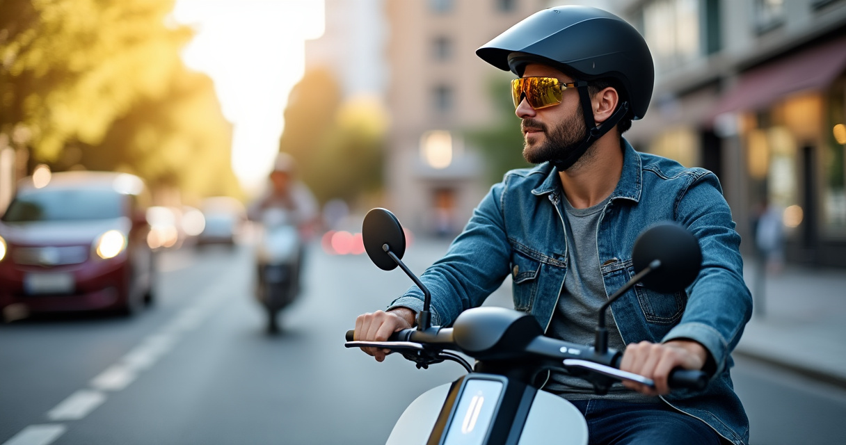 E-Scooter Helm mit Visier auf Person
