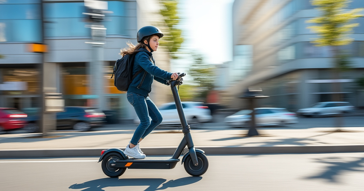 12-Jähriges Kind auf einem modernen E-Scooter